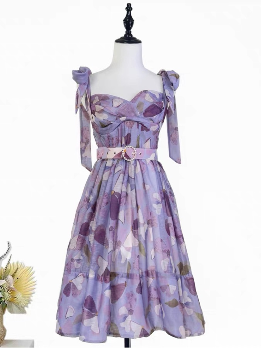 Designer-style Floral Tie-Shoulder Fit & Flare Dress